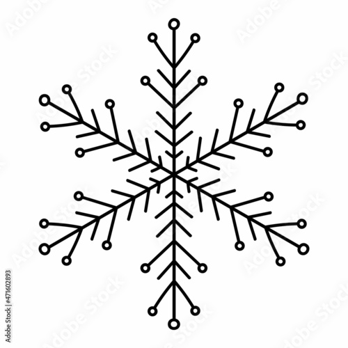 Snowflake doodle isolated on a white background. Vector hand-drawn illustration. Perfect for holiday and Christmas designs  cards  logo  decorations.