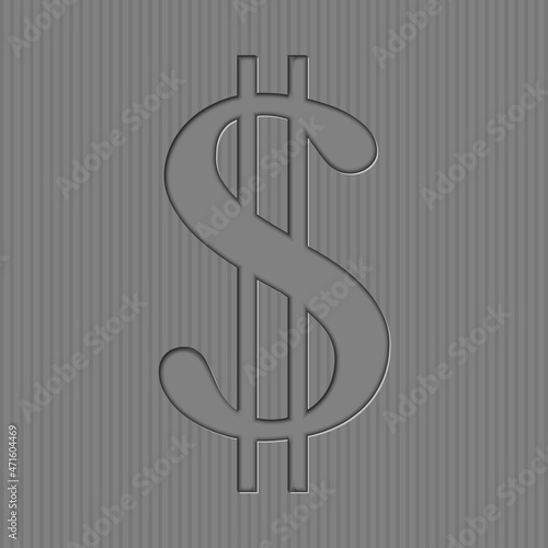 Grey dollars symbol on grey background. Vector illustration.