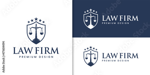 lawyer attorney advocate logo with shield symbol linear style for law firm company identity logo