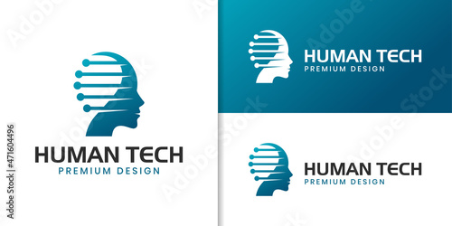 Human technology or smart digital logo, Head tech robotic technology logo design
