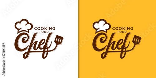 Chef cooking  logo with hat for restaurant logotype design template