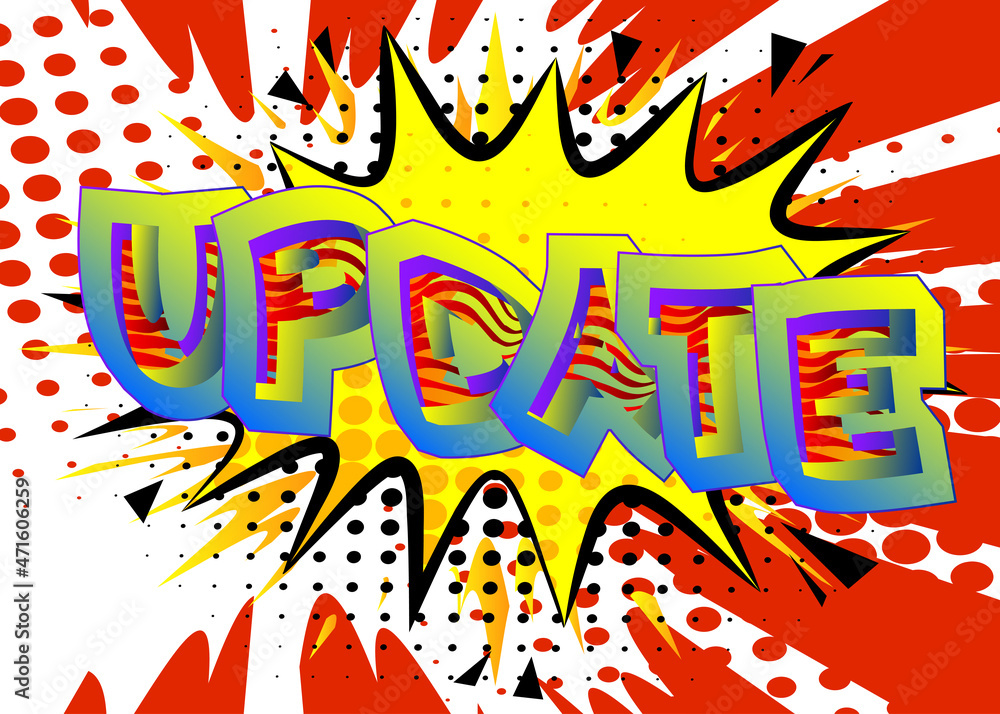 Fototapeta premium Update. Comic book word text on abstract comics background. Retro pop art style illustration.