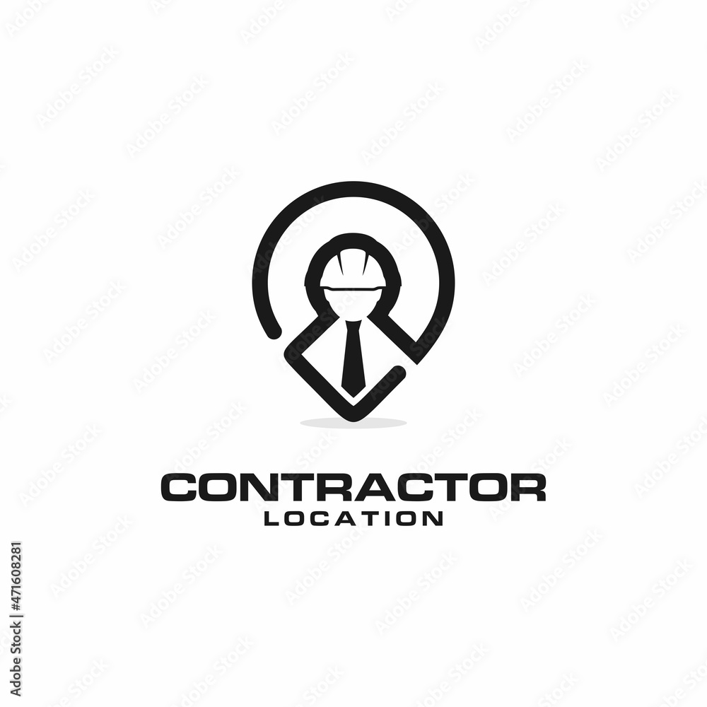 Contractor logo, Combination of construction workers and pin location Contractor logo, Combination of construction workers and pin location