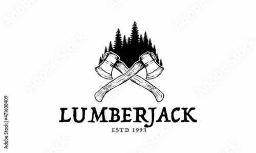 Vintage Lumberjack logo design template - vector illustration