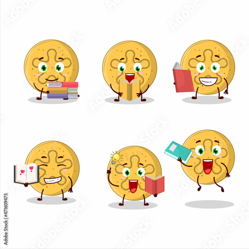 A picture of dalgona candy coral reefs cartoon character concept reading an amusing book