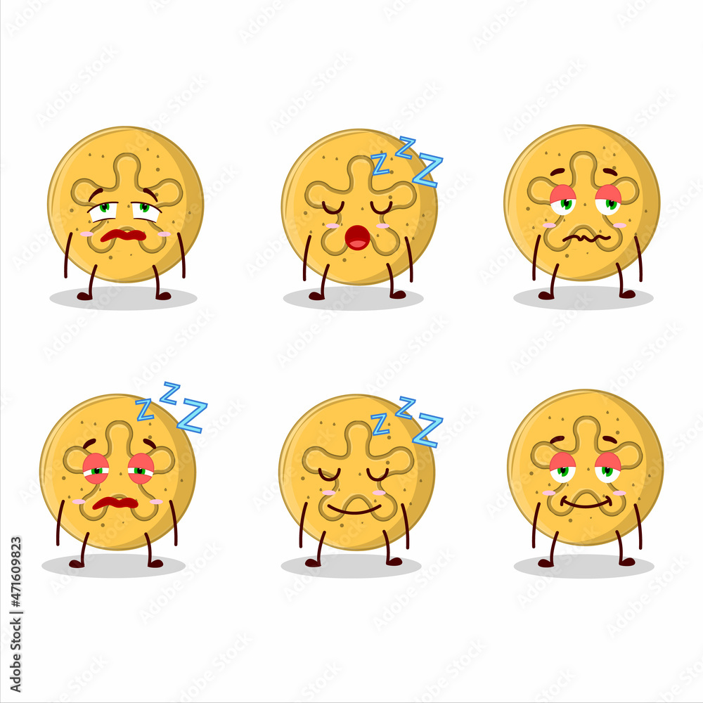 Cartoon character of dalgona candy coral reefs with sleepy expression Cartoon character of dalgona candy coral reefs with sleepy expression