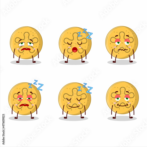 Cartoon character of dalgona candy coral reefs with sleepy expression