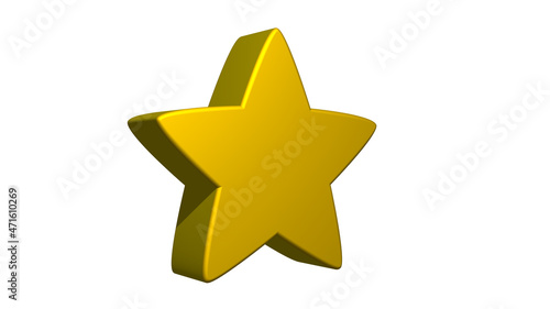 3D Golden Star Isolated on white background. 3D Rendering Yellow Gold Glossy Star with Smooth Edges 