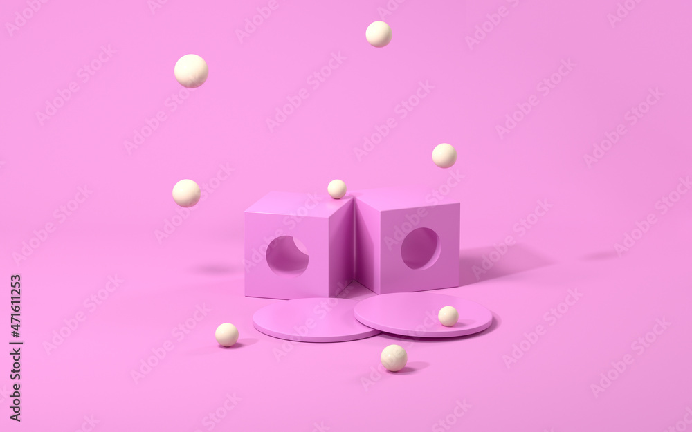 Creative geometry stage with magenta background, 3d rendering.