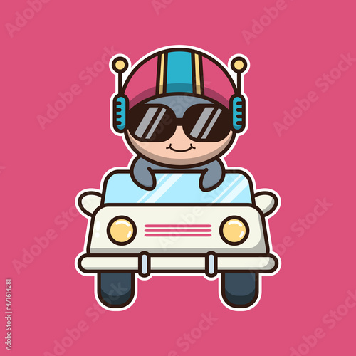  vector illustration of cute donkey driving a car, suitable for children's books, birthday cards, valentine's day.