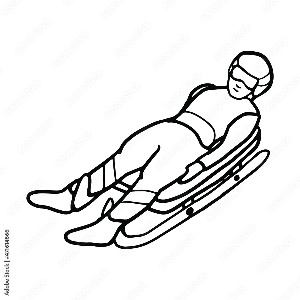 Obraz premium Luge sportsman in doodle style. Isolated vector.