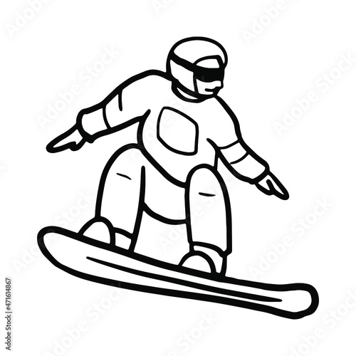 Snowboarder in doodle style. Isolated vector.