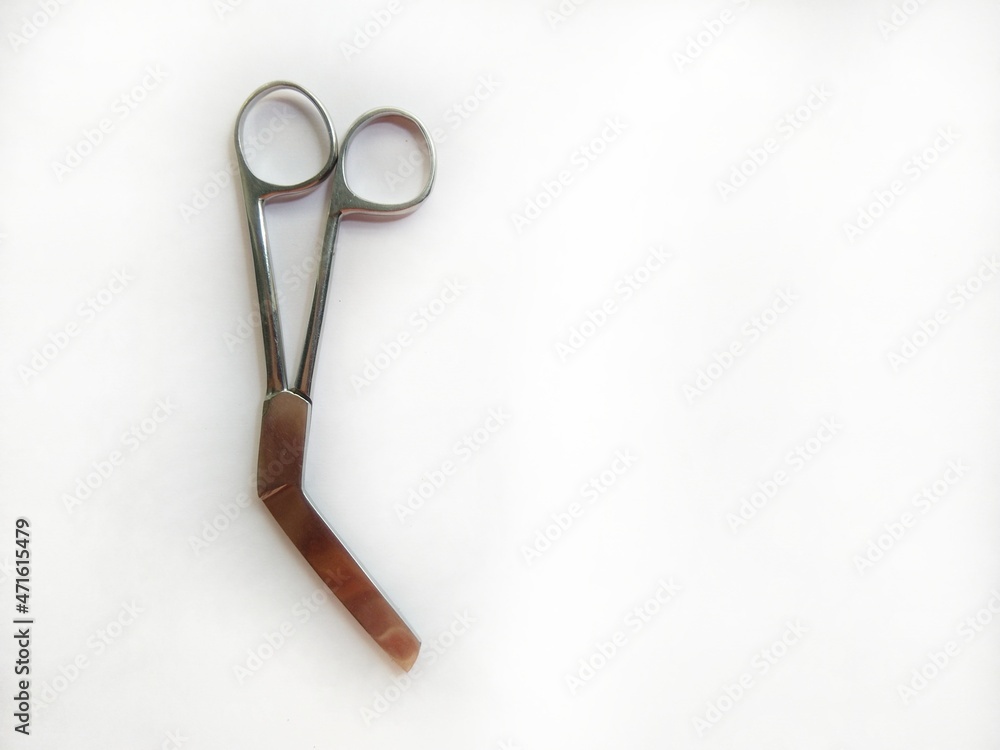Surgical instrument on white background. Episiotomy Scissor. Surgical instrument on white background. Episiotomy Scissor.