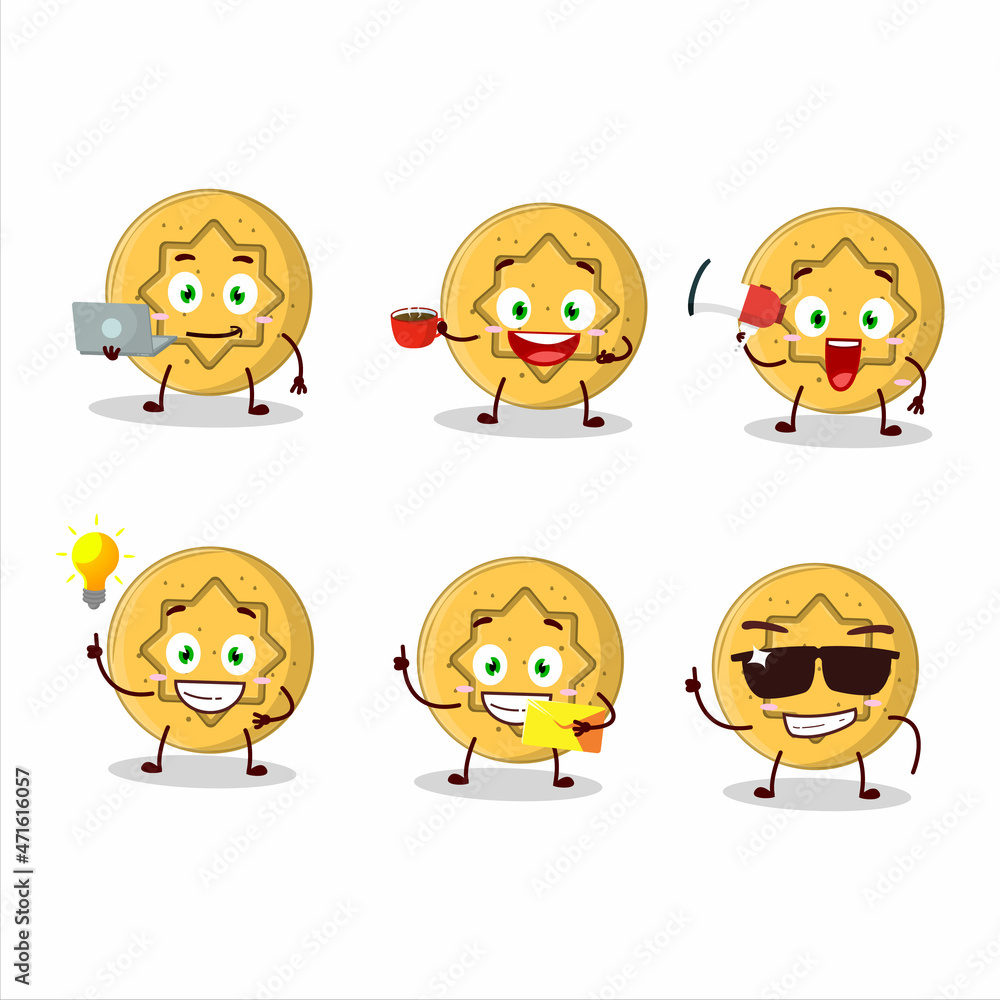 Dalgona candy flower cartoon character with various types of business emoticons