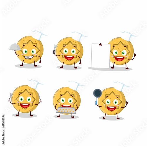 Cartoon character of dalgona candy flower with various chef emoticons