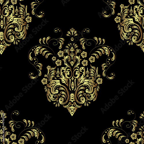seamless vintage pattern with golden elements on colorfil background