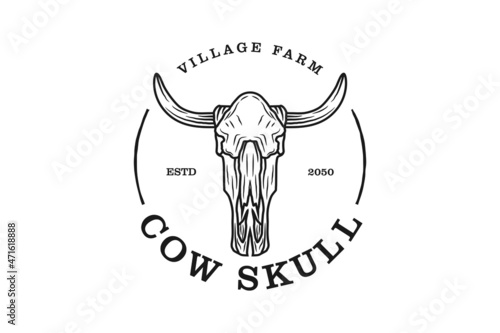 Vintage Retro Longhorn Bull Buffalo Cow for Western Countryside Farm Ranch Country logo design
