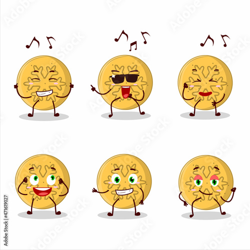 An image of dalgona candy snowflake dancer cartoon character enjoying the music