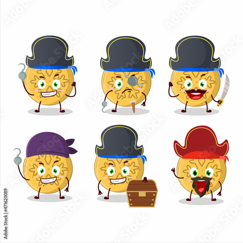 Cartoon character of dalgona candy snowflake with various pirates emoticons
