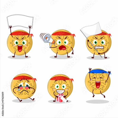 Mascot design style of dalgona candy snowflake character as an attractive supporter