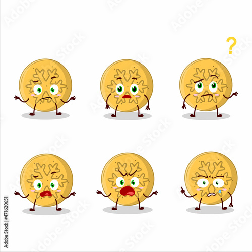 Cartoon character of dalgona candy snowflake with what expression