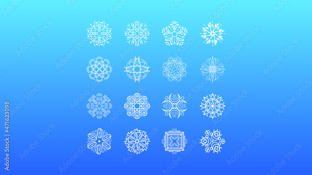 Set White Colleciton Line Snowflake Winter Decoration Elements Vector Design Style Set White Colleciton Line Snowflake Winter Decoration Elements Vector Design Style
