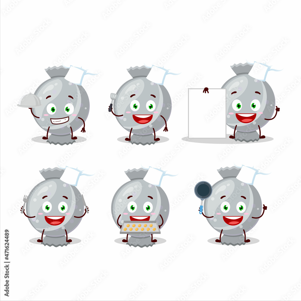 Cartoon character of white candy wrap with various chef emoticons Cartoon character of white candy wrap with various chef emoticons