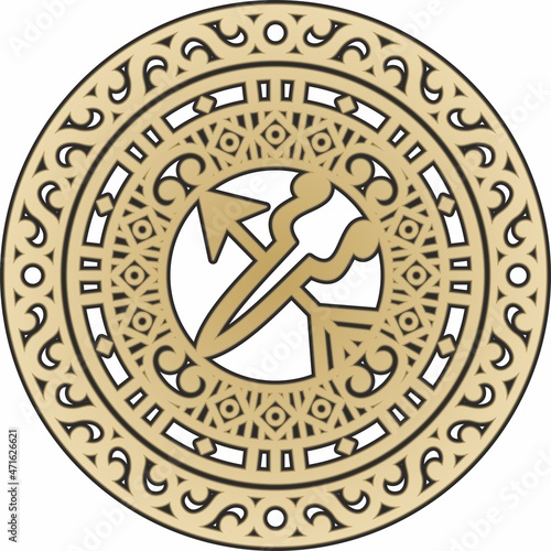 Vector golden Yakut mascot of family happiness. Amulet, talisman of the peoples of the far north. Family protector
