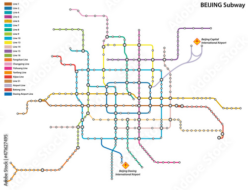 Vector illustration of the Beijing Subway Map, China