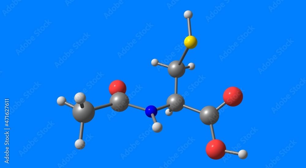 Acetylcysteine molecular structure isolated on blue StockIllustration