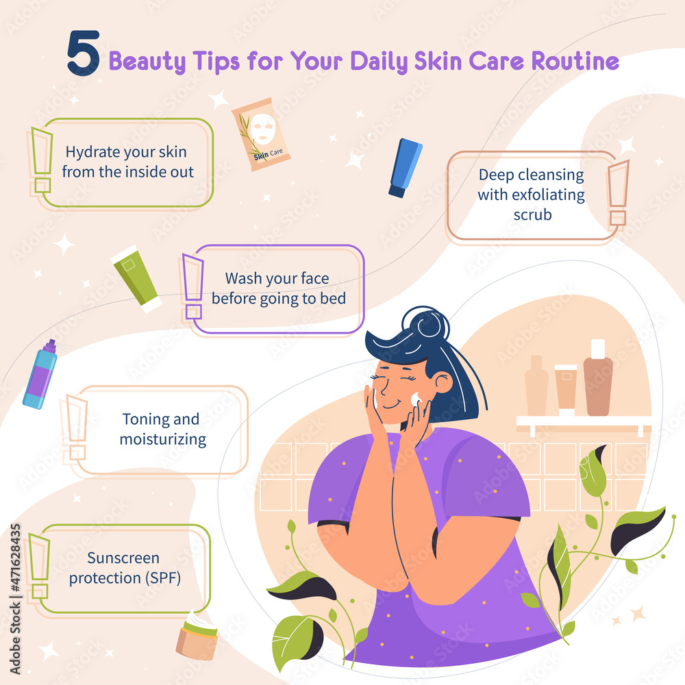 Beauty Infographics For Women And Girls Five Steps For Healthy Skin