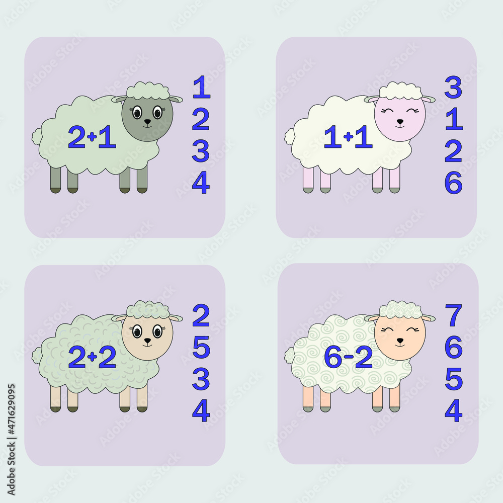 counting game with funny sheeps. Preschool worksheet, kids activity sheet, printable worksheet