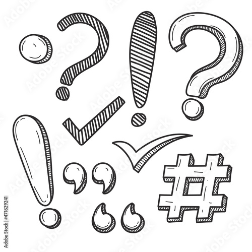 Doodle punctuation vector with cute design isolated on white background