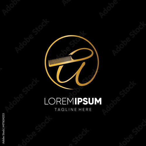 Letter A Hair Comb Stylish Script Logo Design Vector Icon Graphic Emblem Illustration