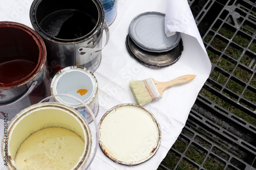 Chemical waste from paint work in the industry photo