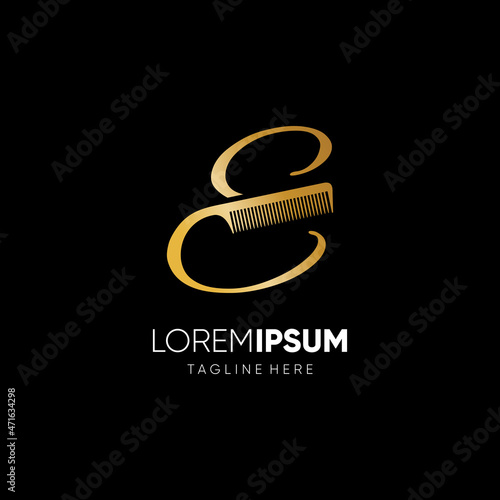 Letter E Hair Comb Stylish Script Logo Design Vector Icon Graphic Emblem Illustration