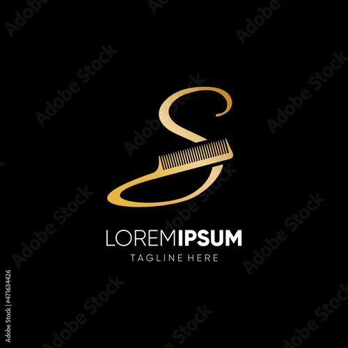 Letter S Hair Comb Stylish Script Logo Design Vector Icon Graphic Emblem Illustration