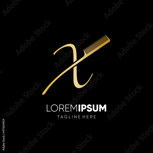 Letter X Hair Comb Stylish Script Logo Design Vector Icon Graphic Emblem Illustration
