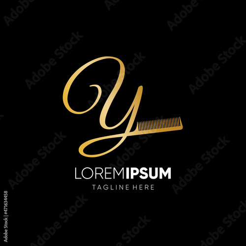Letter Y Hair Comb Stylish Script Logo Design Vector Icon Graphic Emblem Illustration