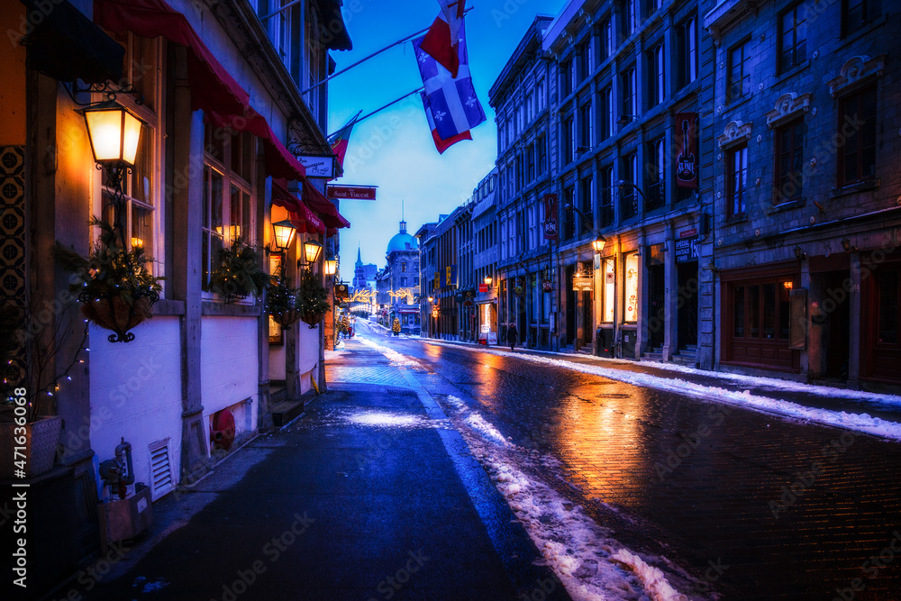 Street in Montreal Quebec Canada in winter