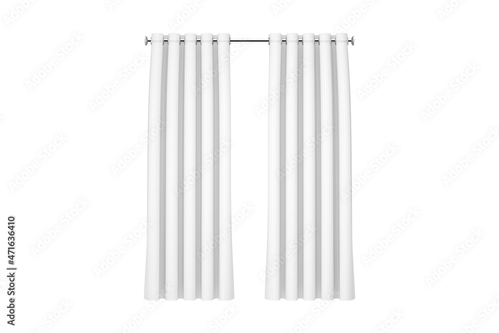 Two Window White Curtains Hanging on the Rail. 3d Rendering