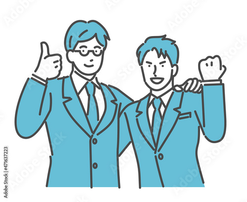 肩を組むスーツ男性ペア