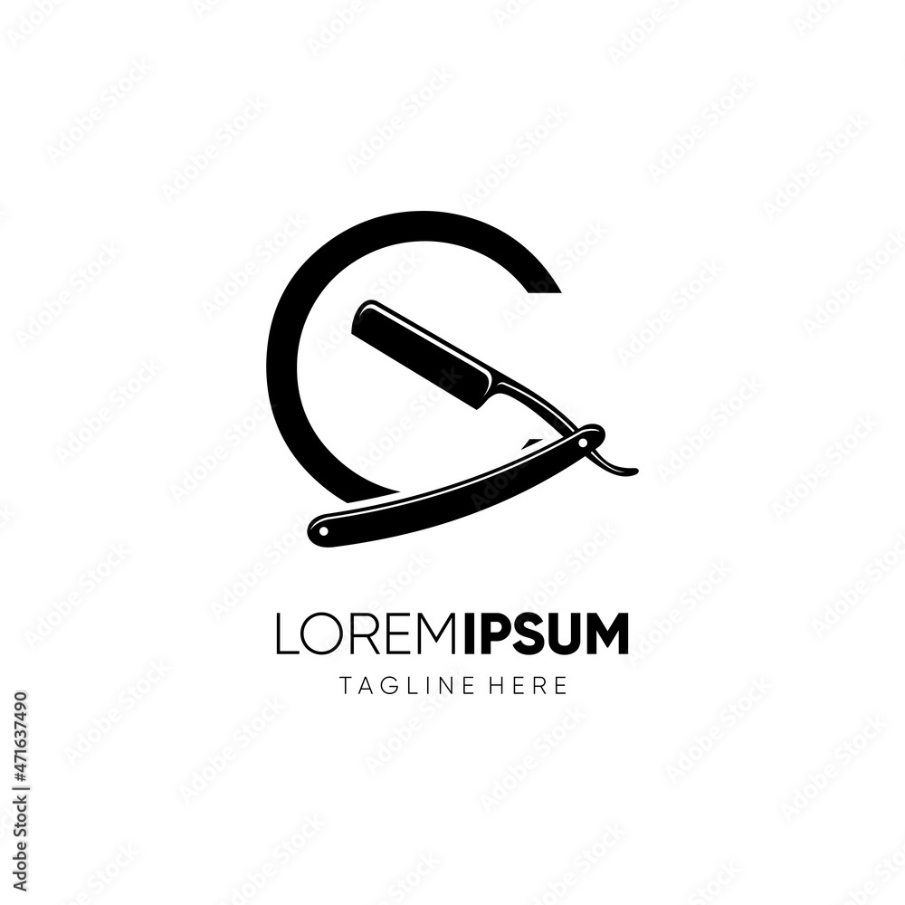 Letter C Straight Razor Logo Design Vector Icon Graphic Emblem Illustration Letter C Straight Razor Logo Design Vector Icon Graphic Emblem Illustration