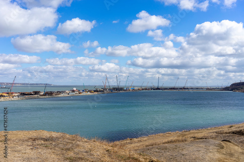 Seascape with a view of the construction of the Crimean bridge
