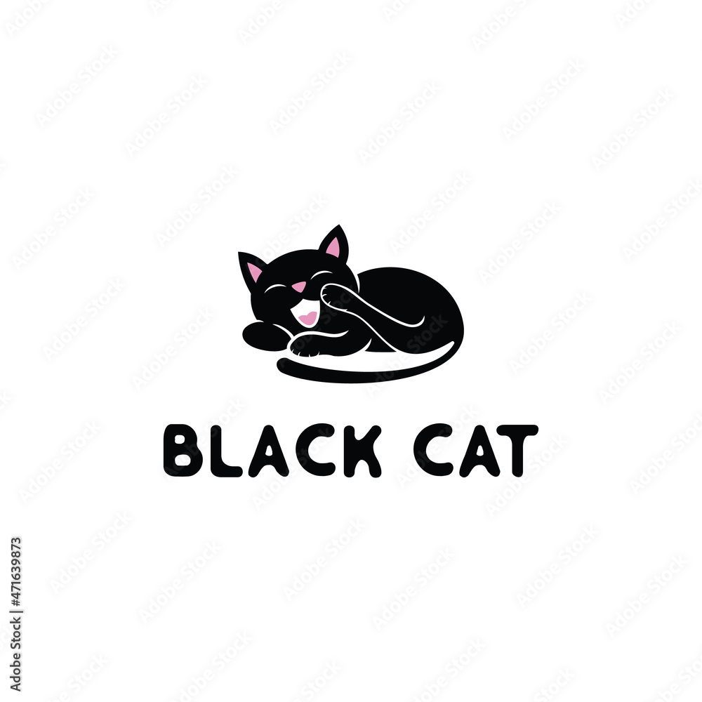 Obraz premium Cat sitting smiling Logo design vector template