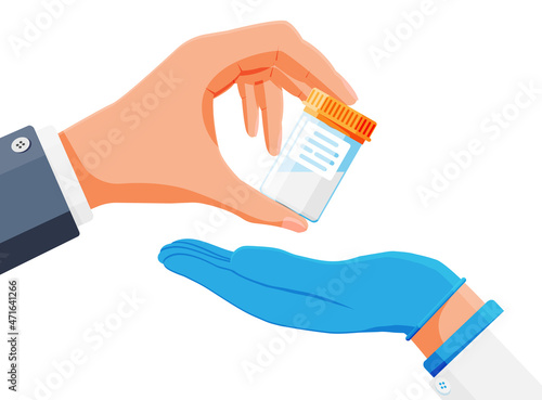 Semen Test Tube in Hand Isolated. Medical Sample in Glass Tube. Laboratory Container with Sperm. Specimen Cup for Male Fertility Analysis. Sperm Donation Concept. Cartoon Flat Vector Illustration