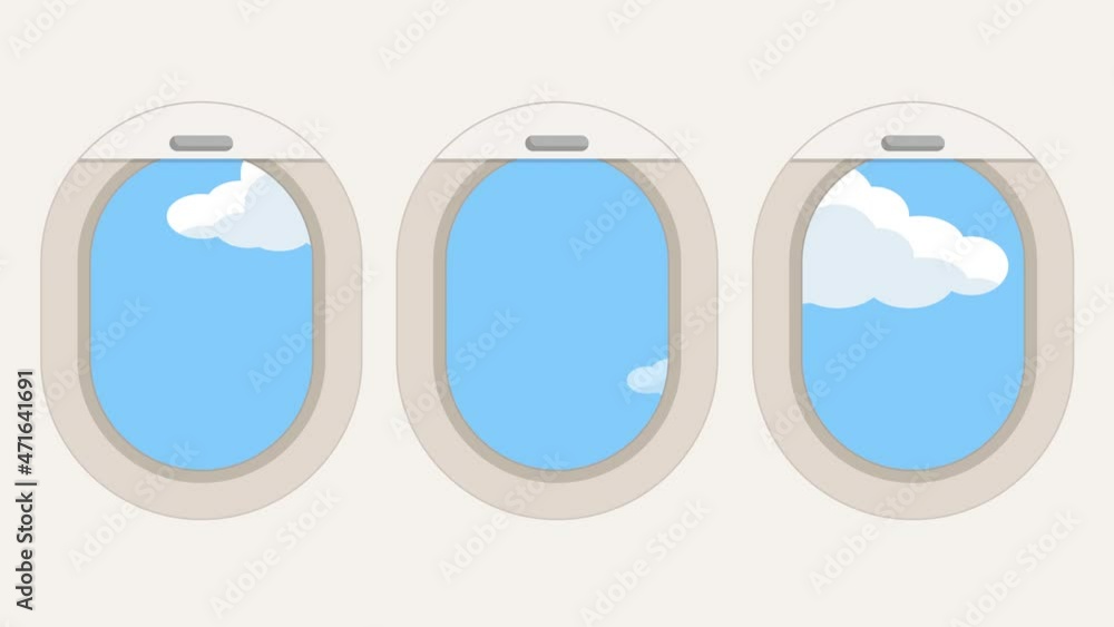cartoon Plane window with clouds animation.4K Video motion graphic animation.travel concept cartoon Plane window with clouds animation.4K Video motion graphic animation.travel concept