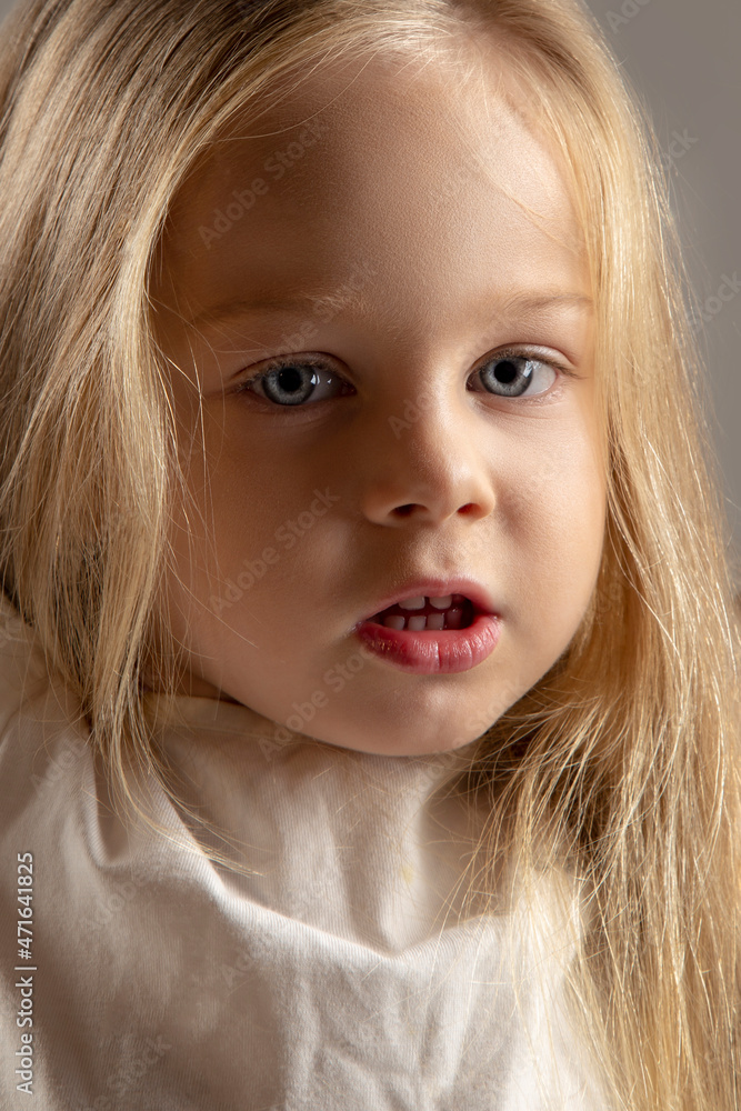 Pretty little girl, portrait, blonde hair, blue eyes Pretty little girl, portrait, blonde hair, blue eyes