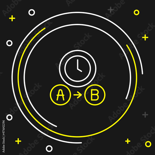 Line Taxi waiting time icon isolated on black background. Car deadline, schedule ride. Colorful outline concept. Vector