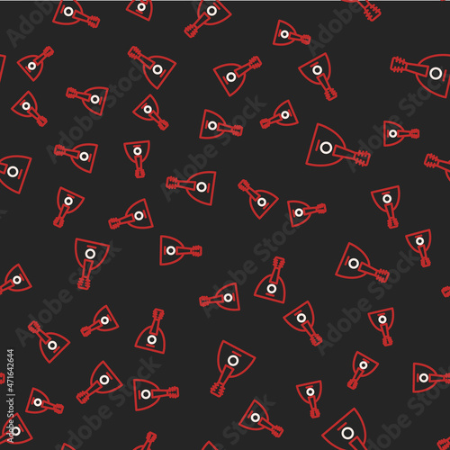 Line Musical instrument balalaika icon isolated seamless pattern on black background. Vector